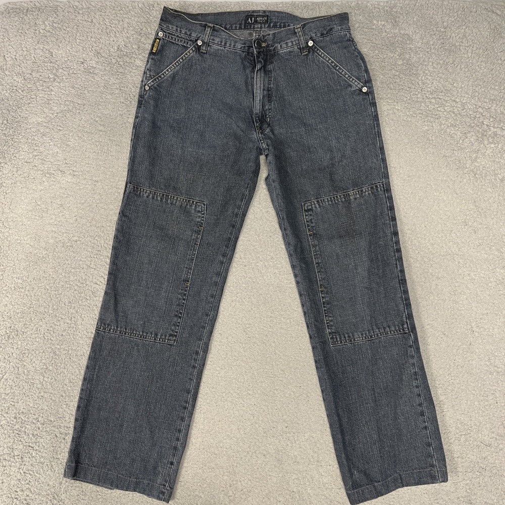 VTG Armani Jeans Women 34 (29x30) Blue Denim Double Knee Pants Simint Italy Made